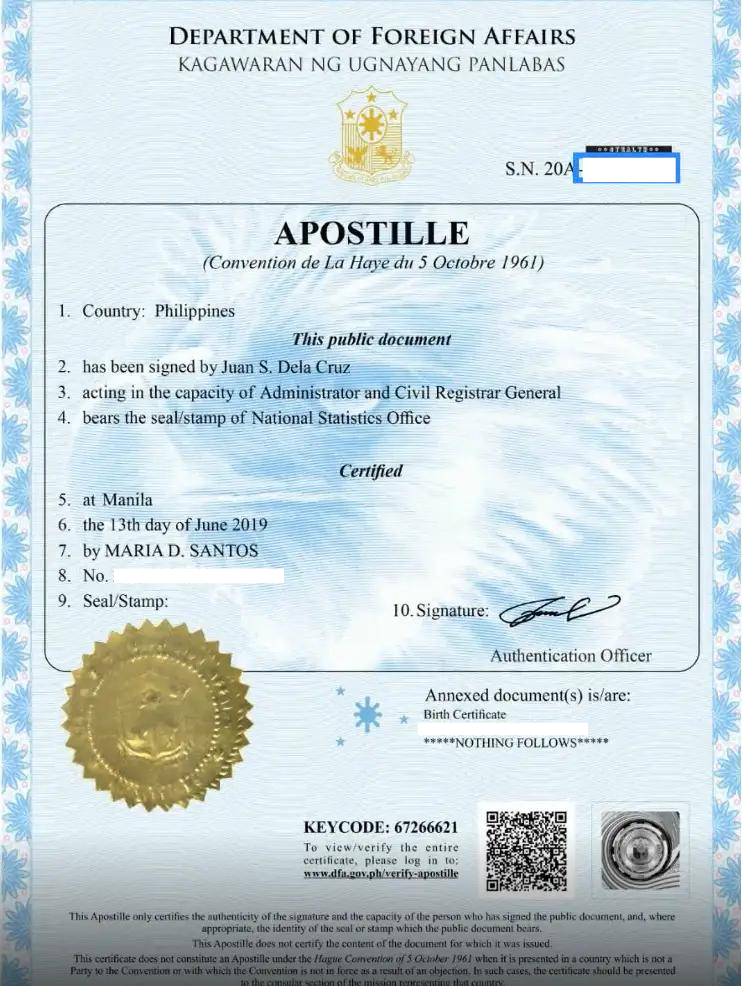 dfa apostille certificate sample