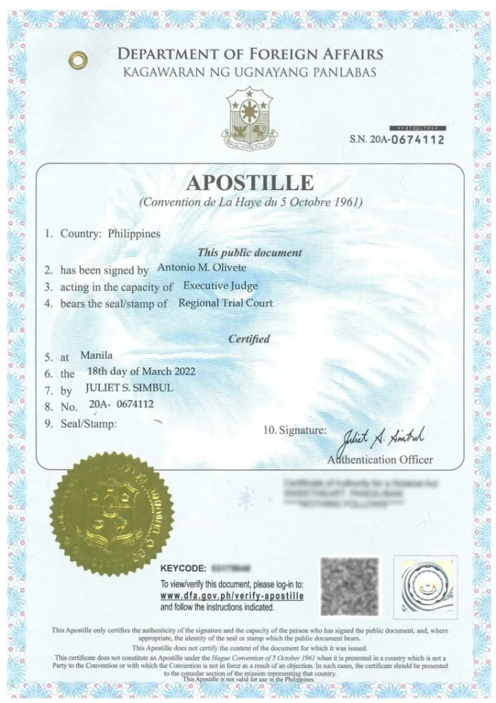 sample of apostille certification